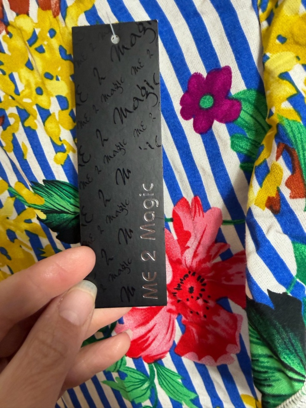 NWT Me2Magic Tropical Floral Stripe Hi Low Ruffle Midi Skirt L - Picture 5 of 5